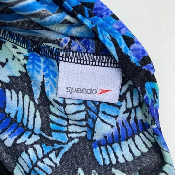 Speedo Size 6 One Piece Swimsuit Blue Floral Fern Leaves Botanical Bathing Suit - Picture 8 of 11